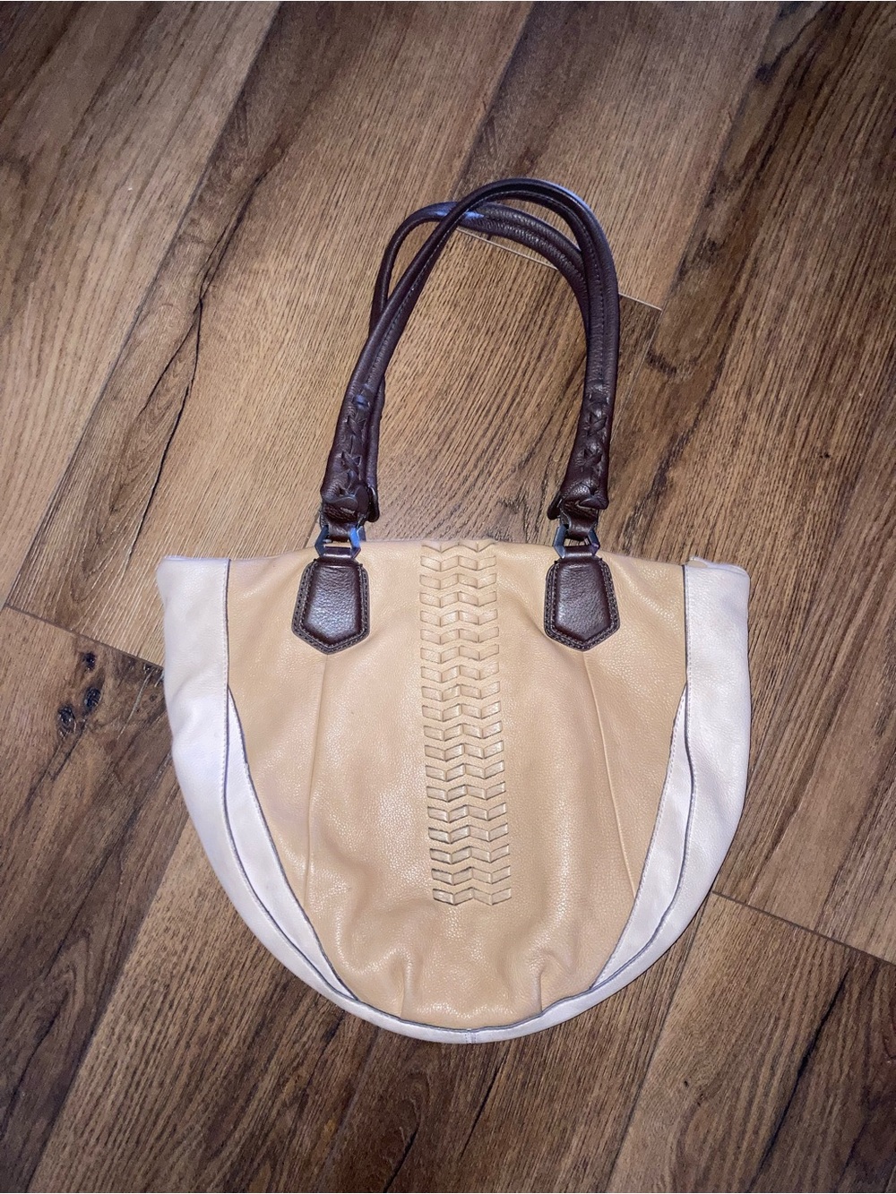 Or Yany leather Beige and Carl  Tote Bag with Brown Handles